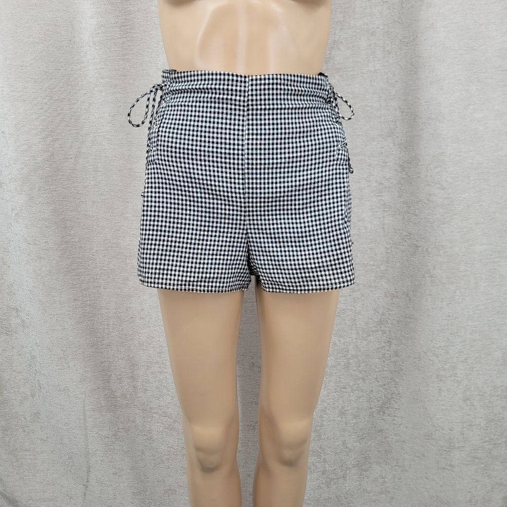 Charlotte Russe Corset Shorts Y2K Black and White Gingham High Waisted Lace Up